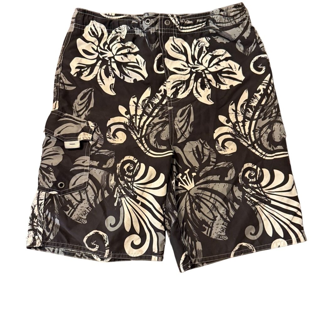 First Wave Boys Swim Trunks Black White Floral Board Shorts Size 8‎